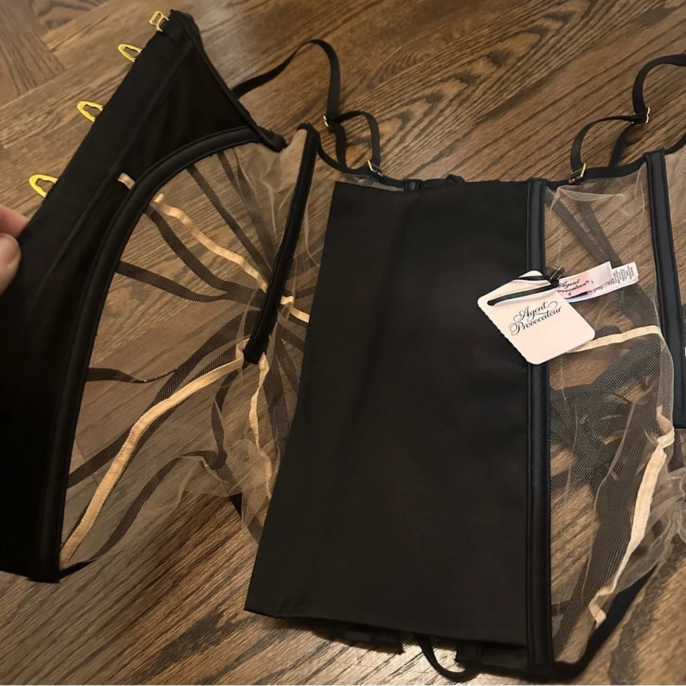 Agent Provocateur Rubi corset size 2 small Swarovski crystals black nude - Picture 8 of 17